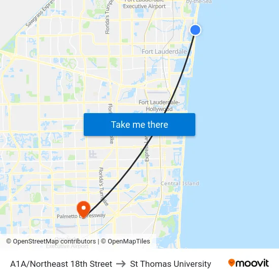 A1A/Northeast 18th Street to St Thomas University map
