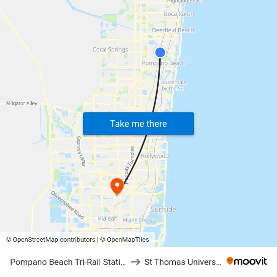 Pompano Beach Tri-Rail Station to St Thomas University map