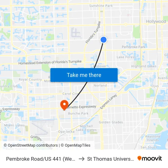Pembroke Road/US 441 (West) to St Thomas University map