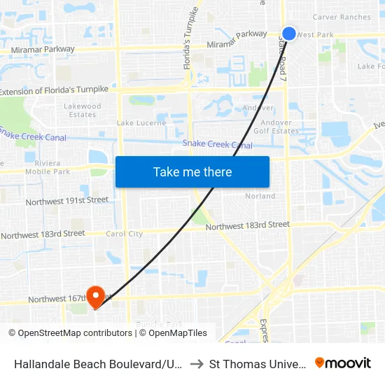 Hallandale Beach Boulevard/US 441 to St Thomas University map