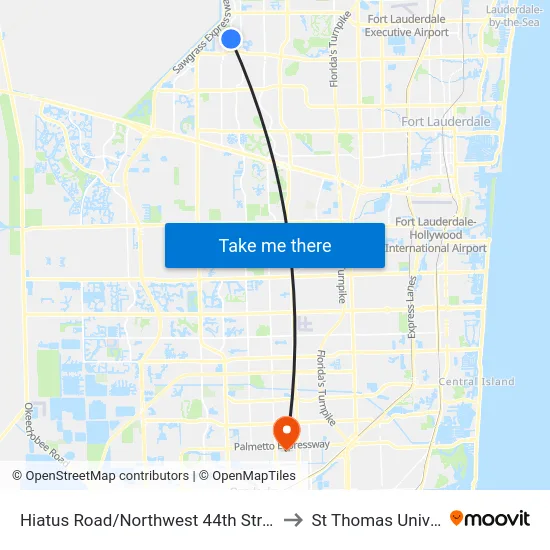 Hiatus Road/Northwest 44th Street South to St Thomas University map
