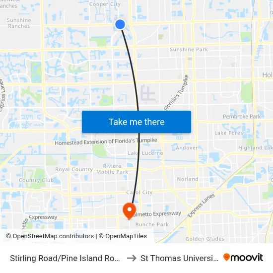Stirling Road/Pine Island Road to St Thomas University map