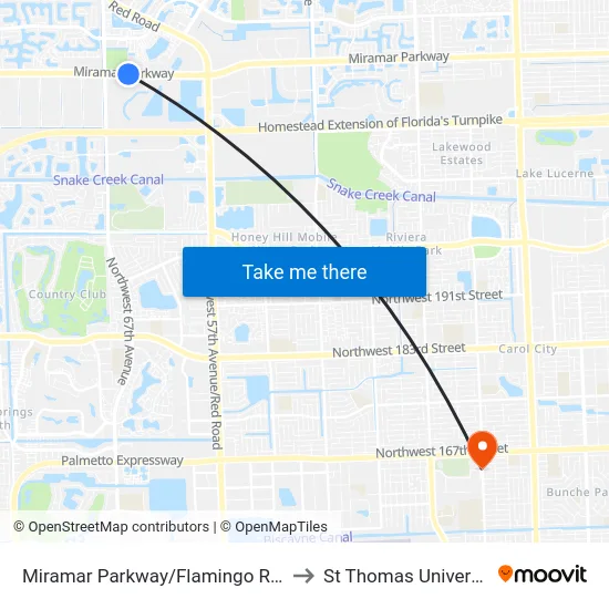 Miramar Parkway/Flamingo Road to St Thomas University map