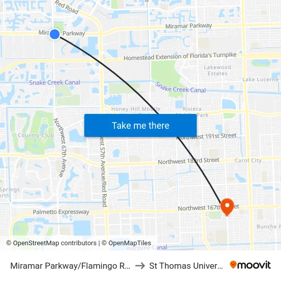 Miramar Parkway/Flamingo Road to St Thomas University map