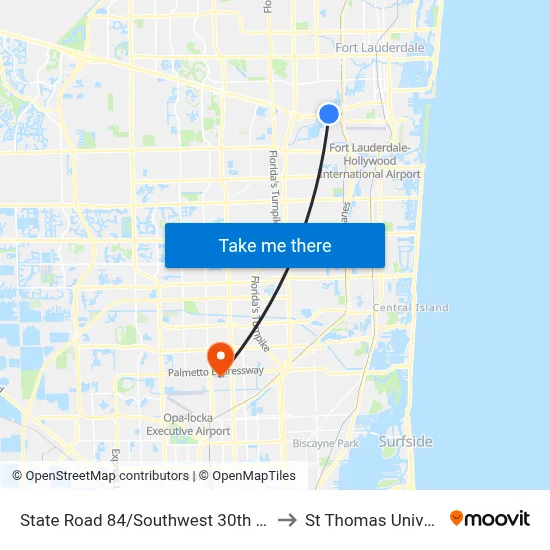 State Road 84/Southwest 30th Avenue to St Thomas University map