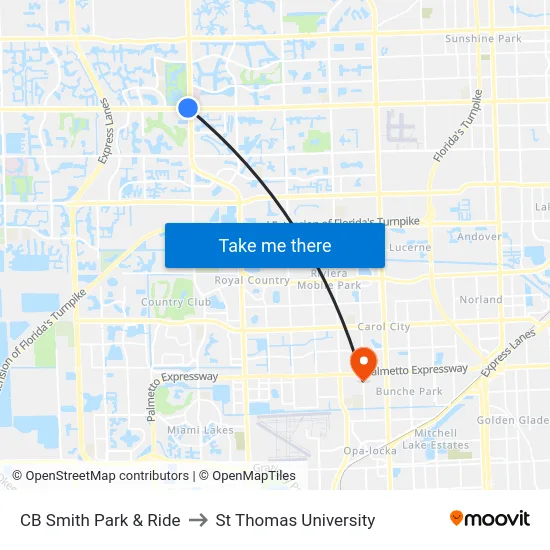 CB Smith Park & Ride to St Thomas University map