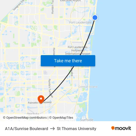A1A/Sunrise Boulevard to St Thomas University map
