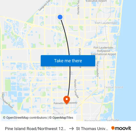 Pine Island Road/Northwest 12th Street to St Thomas University map