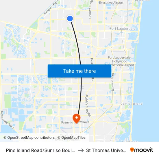 Pine Island Road/Sunrise Boulevard to St Thomas University map