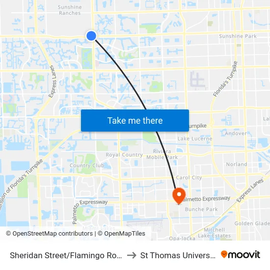 Sheridan Street/Flamingo Road to St Thomas University map