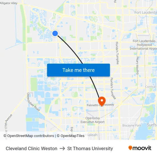 Cleveland Clinic Weston to St Thomas University map