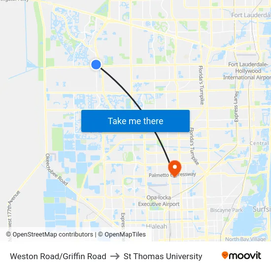 Weston Road/Griffin Road to St Thomas University map