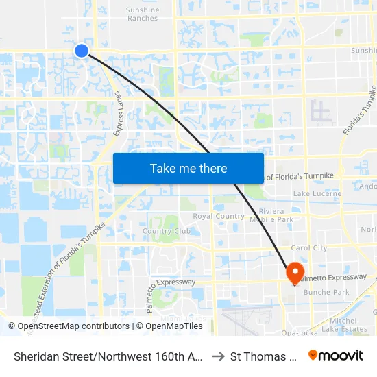 Sheridan Street/Northwest 160th Avenue - (Dykes Road) to St Thomas University map