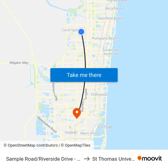 Sample Road/Riverside Drive - (IHOP) to St Thomas University map