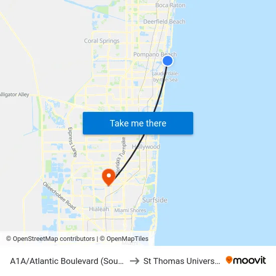 A1A/Atlantic Boulevard (South) to St Thomas University map