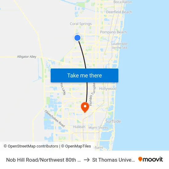 Nob Hill Road/Northwest 80th Street to St Thomas University map