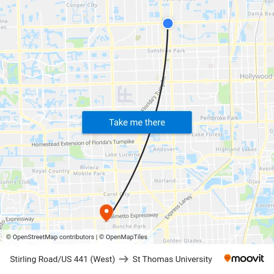 Stirling Road/US 441 (West) to St Thomas University map