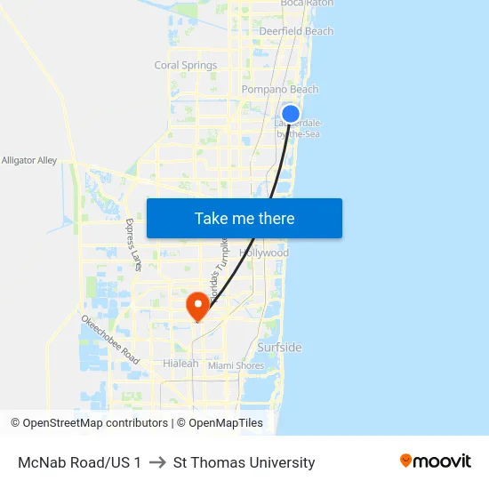 McNab Road/US 1 to St Thomas University map