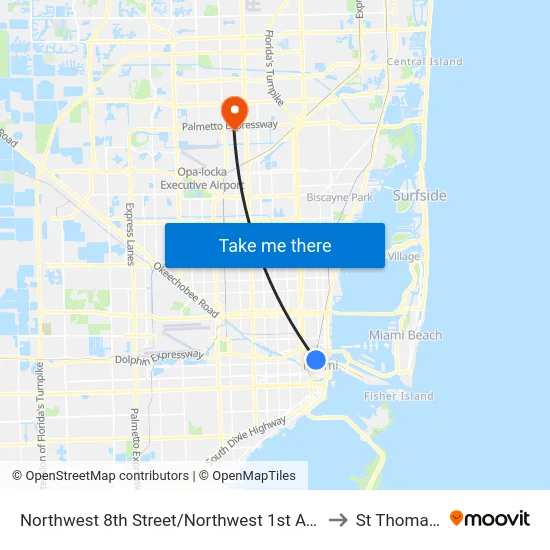 Northwest 8th Street/Northwest 1st Avenue - (Overtown Metrorail Station) to St Thomas University map