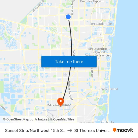 Sunset Strip/Northwest 15th Street to St Thomas University map