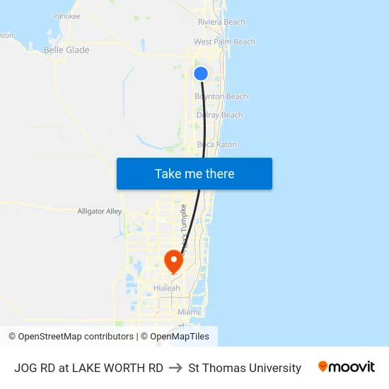 JOG RD at LAKE WORTH RD to St Thomas University map