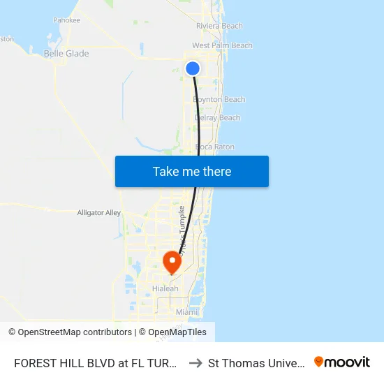 FOREST HILL BLVD at FL TURNPIKE to St Thomas University map