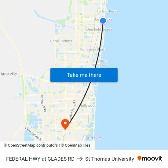 FEDERAL HWY at GLADES RD to St Thomas University map