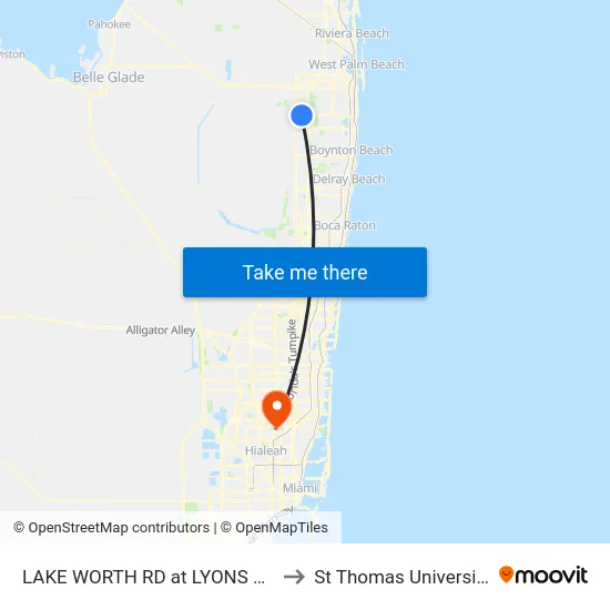 LAKE WORTH RD at LYONS RD to St Thomas University map