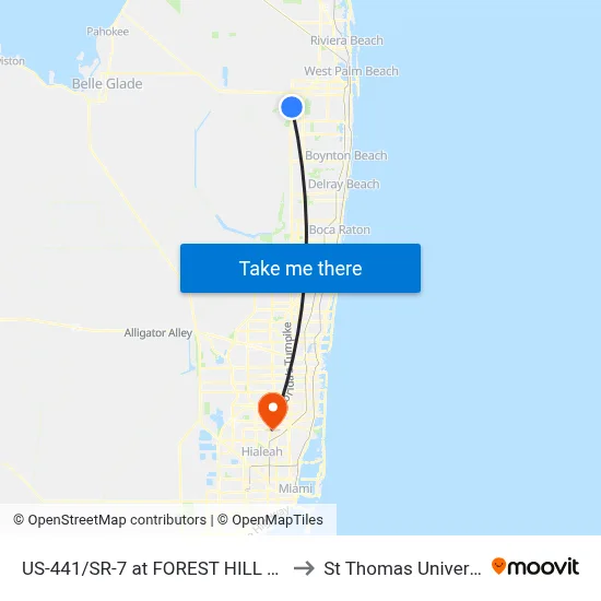 US-441/SR-7 at FOREST HILL BLVD to St Thomas University map