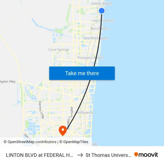 LINTON BLVD at  FEDERAL HWY to St Thomas University map