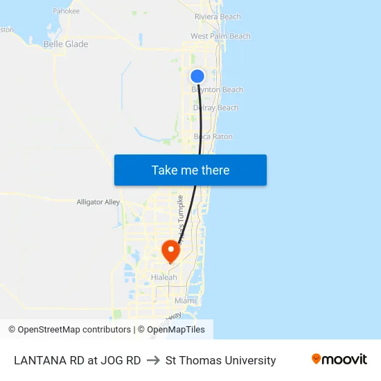 LANTANA RD at JOG RD to St Thomas University map