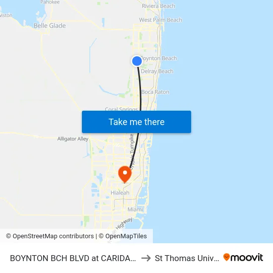 BOYNTON BCH BLVD at CARIDAD SVC RD to St Thomas University map