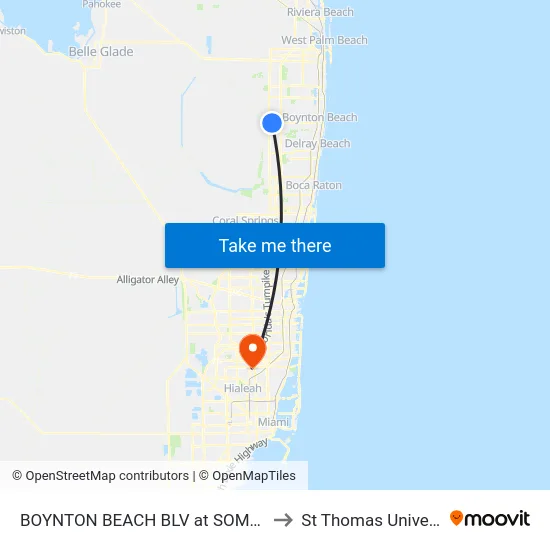 BOYNTON BEACH BLV at SOMERSET to St Thomas University map
