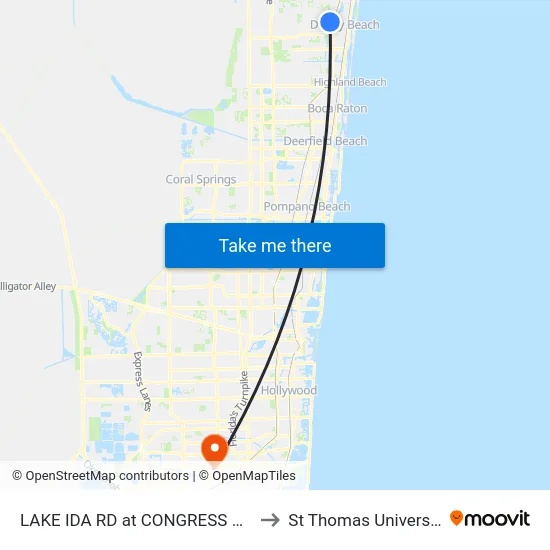 LAKE IDA RD at  CONGRESS AVE to St Thomas University map