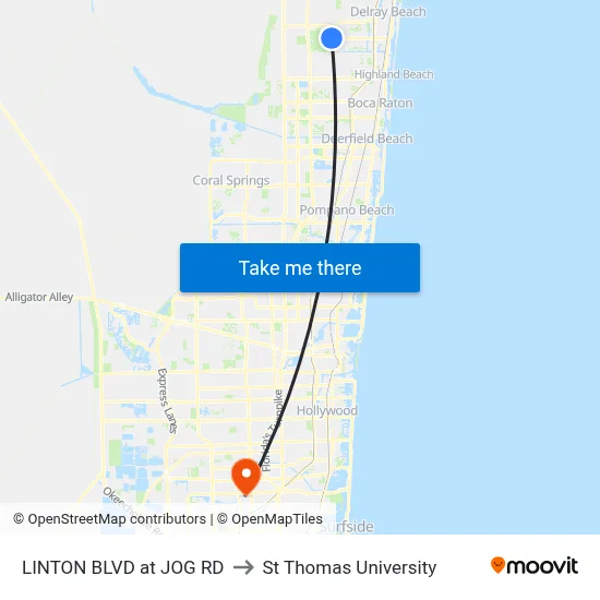 LINTON BLVD at JOG RD to St Thomas University map