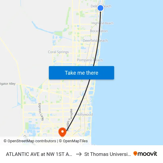 ATLANTIC AVE at NW 1ST AVE to St Thomas University map