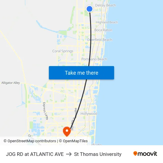 JOG RD at  ATLANTIC AVE to St Thomas University map