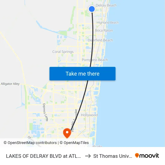 LAKES OF DELRAY BLVD at  ATLANTIC AV to St Thomas University map
