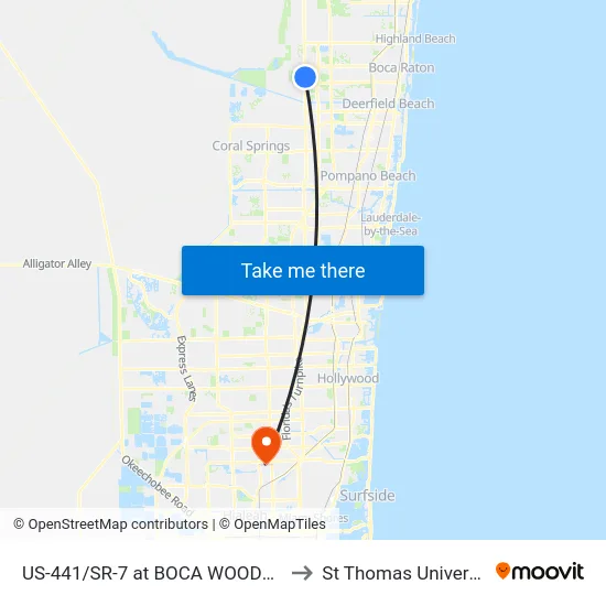 US-441/SR-7 at BOCA WOODS LN to St Thomas University map