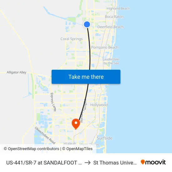US-441/SR-7 at SANDALFOOT BLVD to St Thomas University map