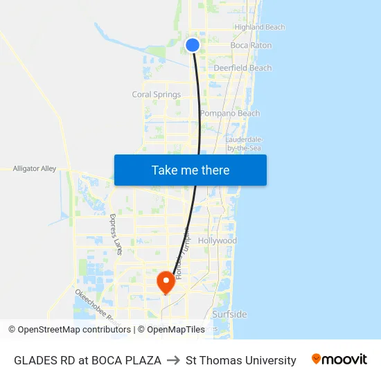 GLADES RD at BOCA PLAZA to St Thomas University map