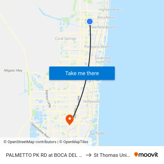 PALMETTO PK RD at  BOCA DEL MAR DR W to St Thomas University map