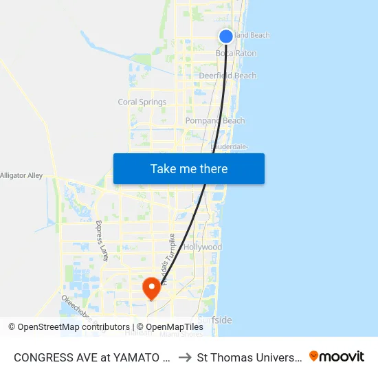 CONGRESS AVE at  YAMATO RD to St Thomas University map