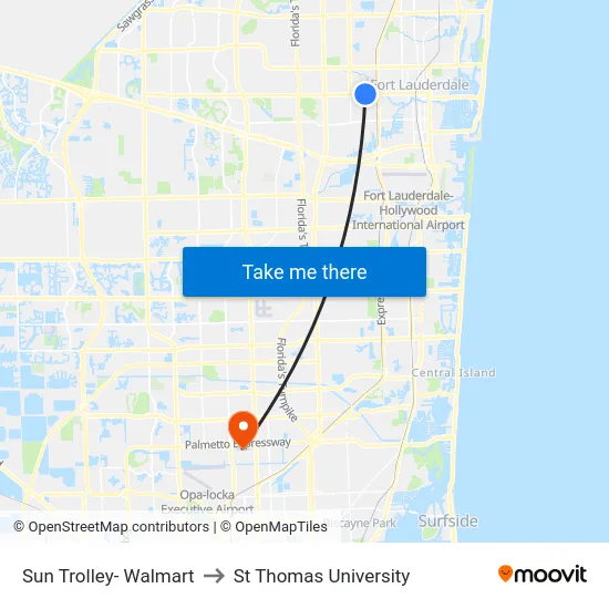 Sun Trolley- Walmart to St Thomas University map