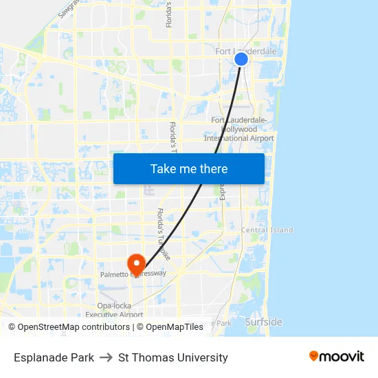 Esplanade Park to St Thomas University map