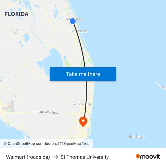 Walmart (roadside) to St Thomas University map