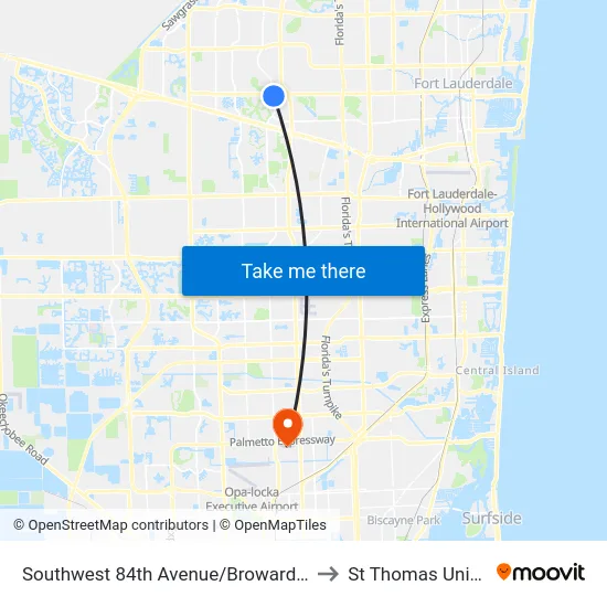 Southwest 84th Avenue/Broward Boulevard to St Thomas University map