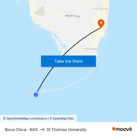 Boca Chica - NAS to St Thomas University map