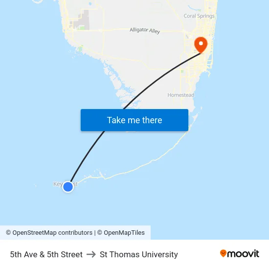 5th Ave & 5th Street to St Thomas University map