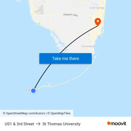 US1 & 3rd Street to St Thomas University map
